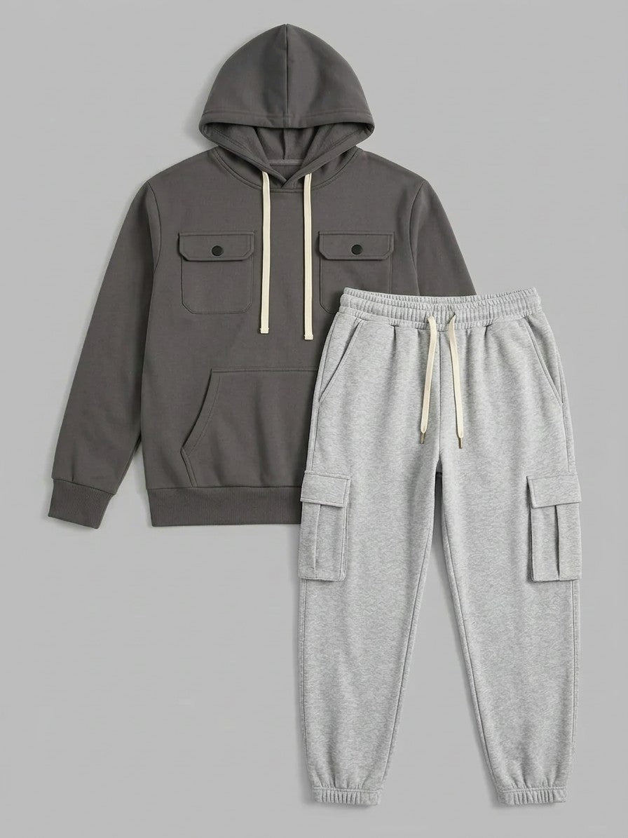 Nuoro Men's Flap-Pocket Hoodie and Cargo Sweatpant Set — darkgray — packshot