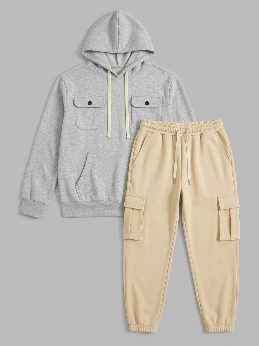 Nuoro Men's Flap-Pocket Hoodie and Cargo Sweatpant Set — gray — packshot