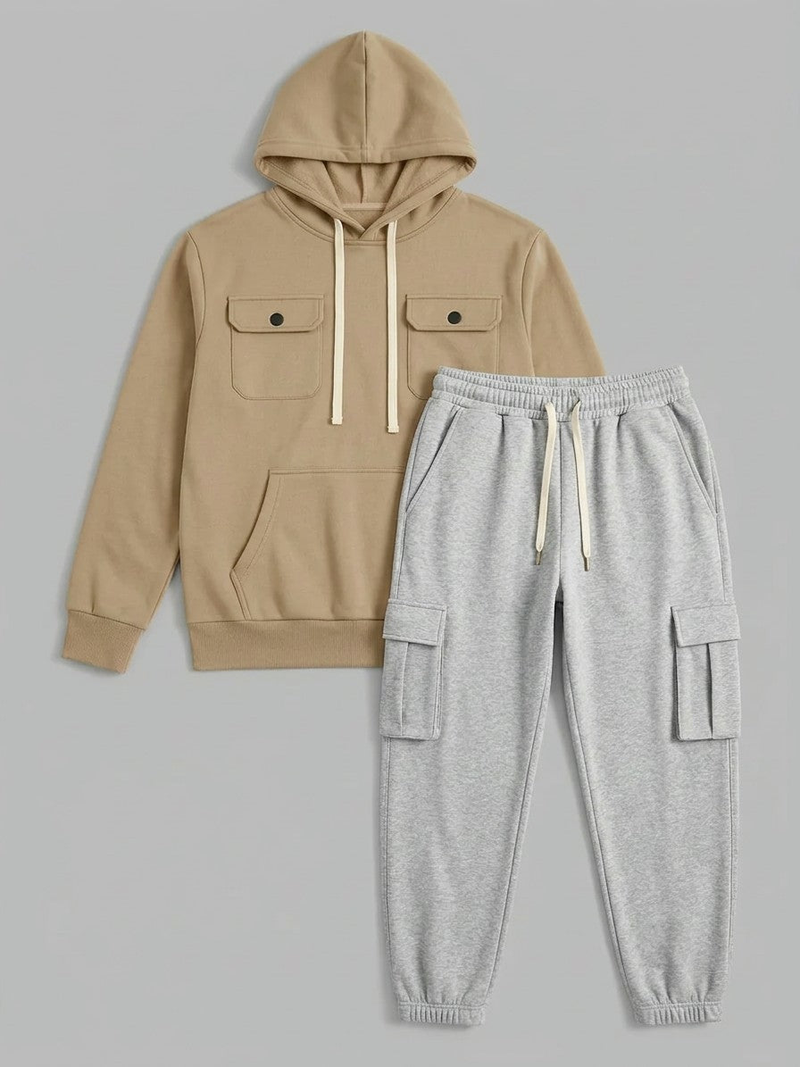Nuoro Men's Flap-Pocket Hoodie and Cargo Sweatpant Set — tan — packshot