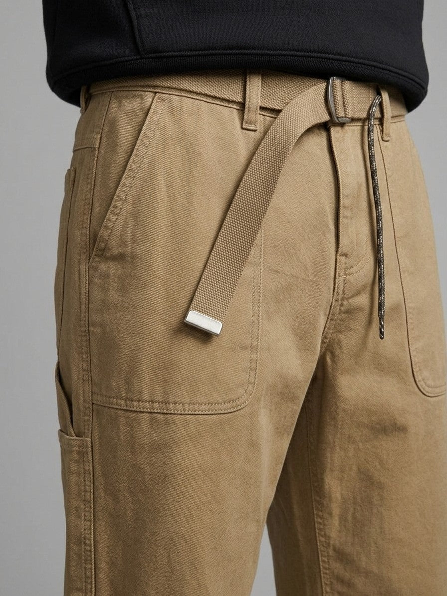 Oderzo Men's Webbing-Belt Utility Pants — khaki — detail