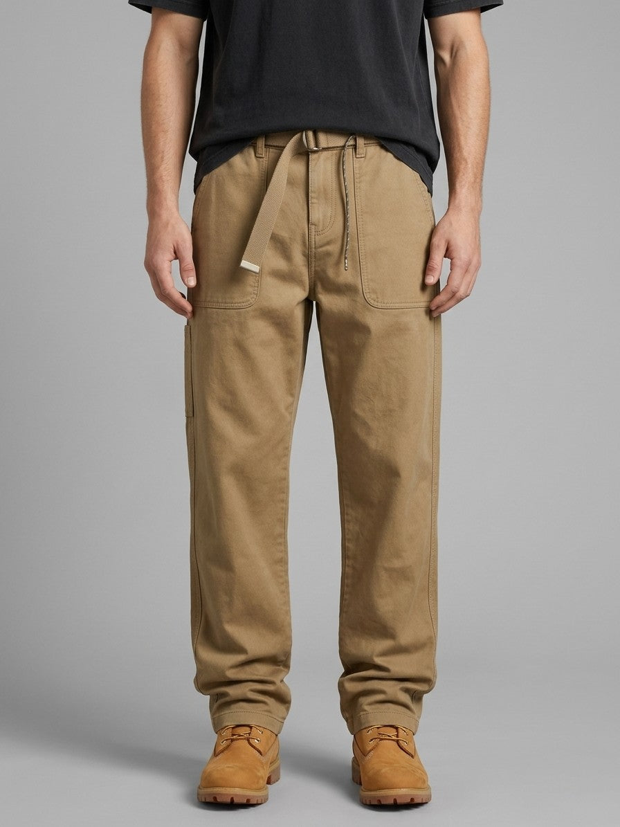 Oderzo Men's Webbing-Belt Utility Pants — khaki — front