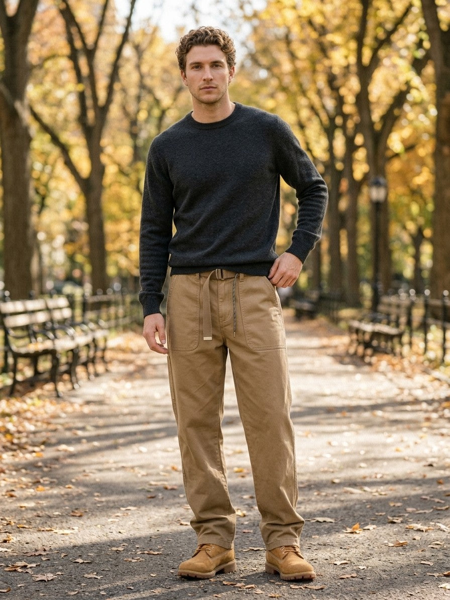 Oderzo Men's Webbing-Belt Utility Pants — khaki — lifestyle