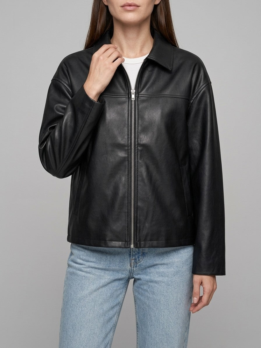 Offida Women's Point Collar Zip Jacket — black — front
