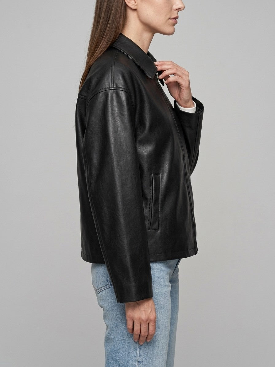 Offida Women's Point Collar Zip Jacket — black — side