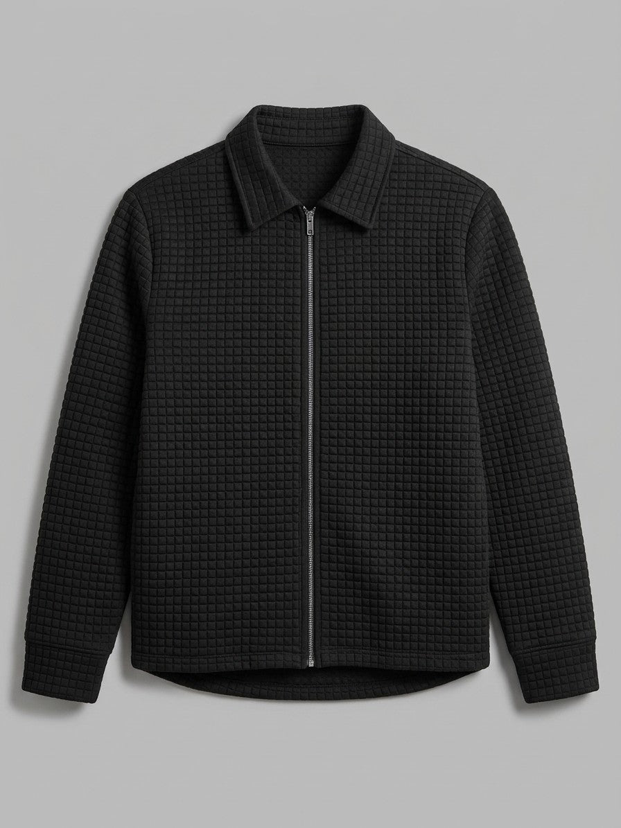 Oggiono Men's Waffle Knit Zip Shirt Jacket — black — packshot