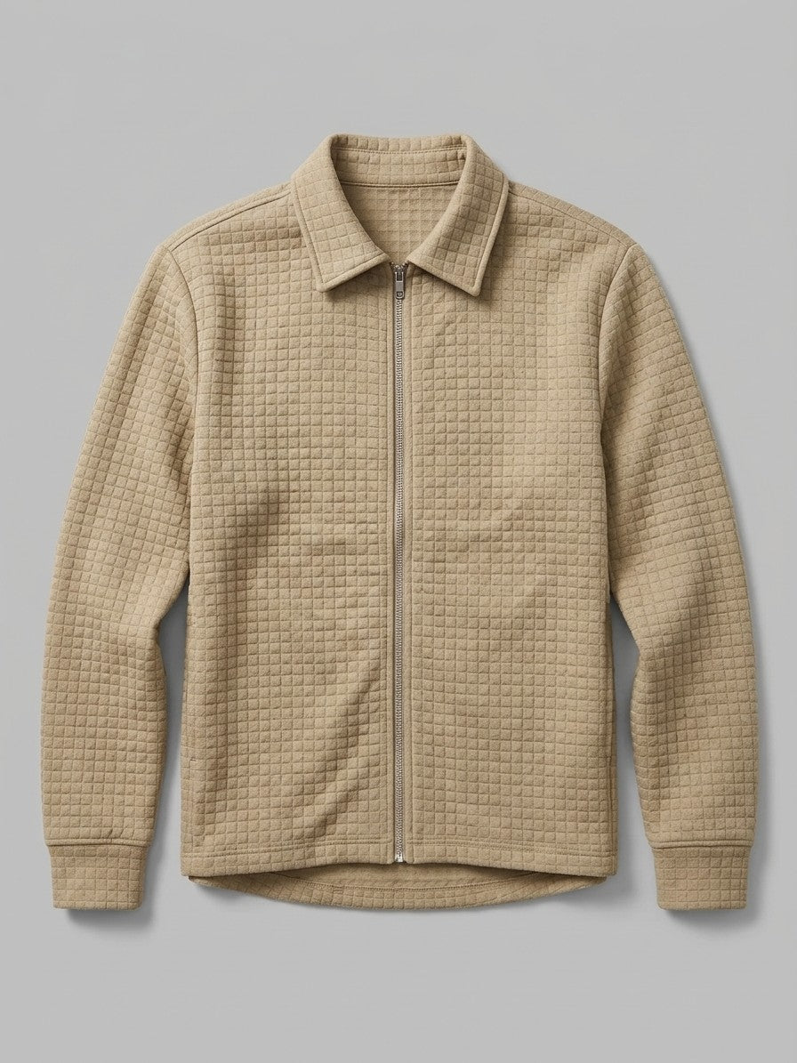 Oggiono Men's Waffle Knit Zip Shirt Jacket — khaki — packshot