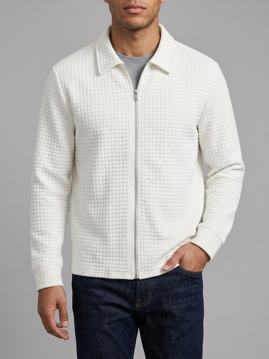 Oggiono Men's Waffle Knit Zip Shirt Jacket — white — front