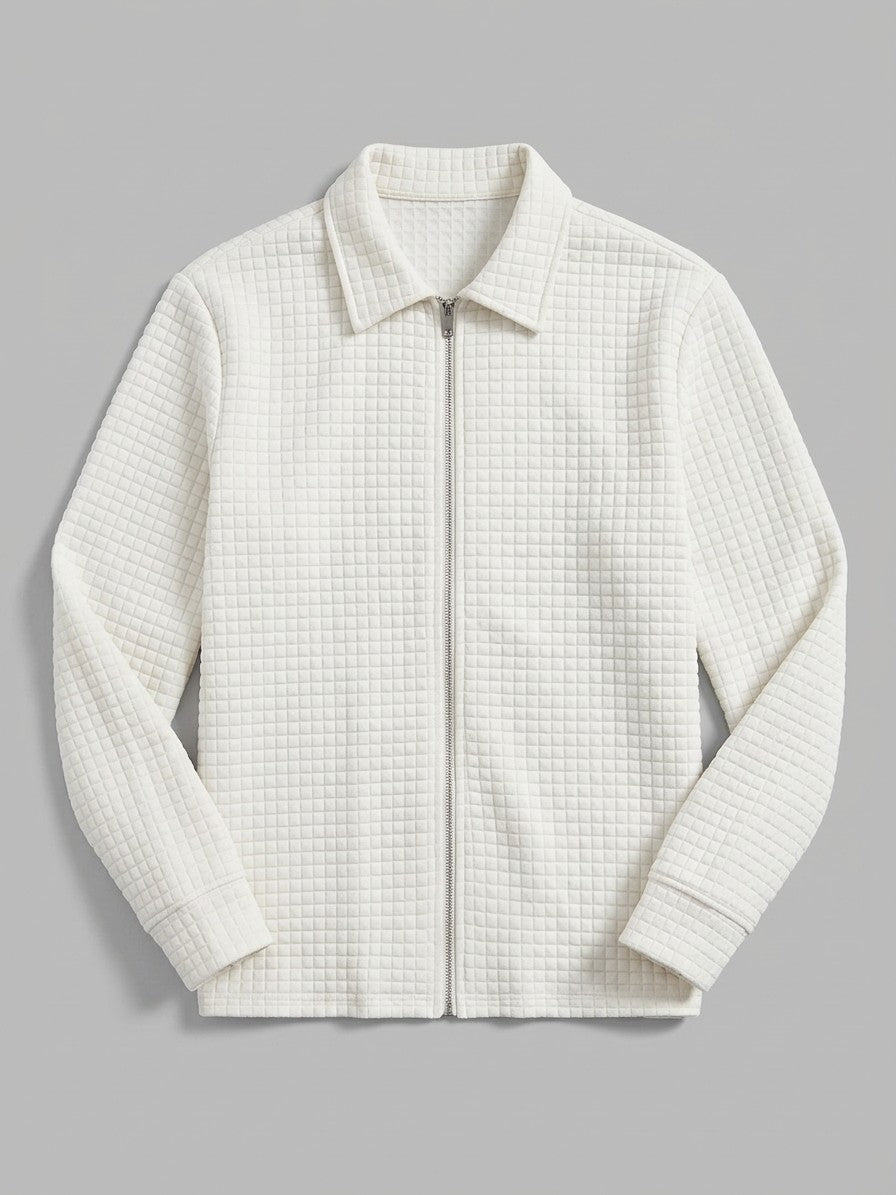 Oggiono Men's Waffle Knit Zip Shirt Jacket — white — packshot