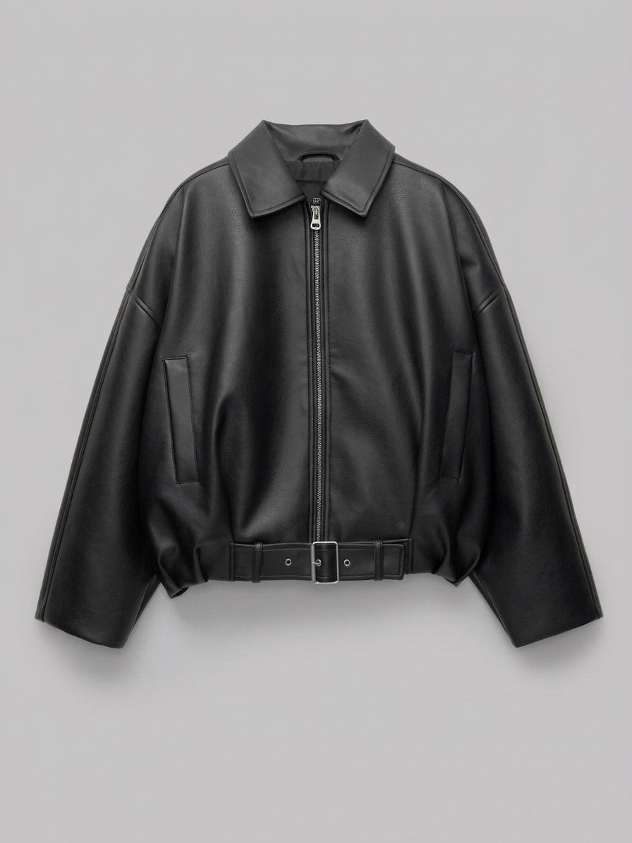 Olbia Women's Oversized Belted Bomber Jacket — black — packshot