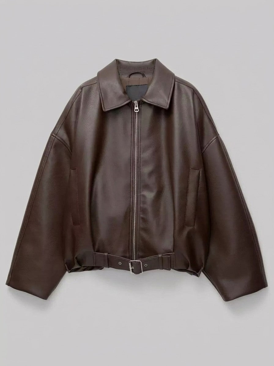 Olbia Women's Oversized Belted Bomber Jacket — coffeebrown — packshot