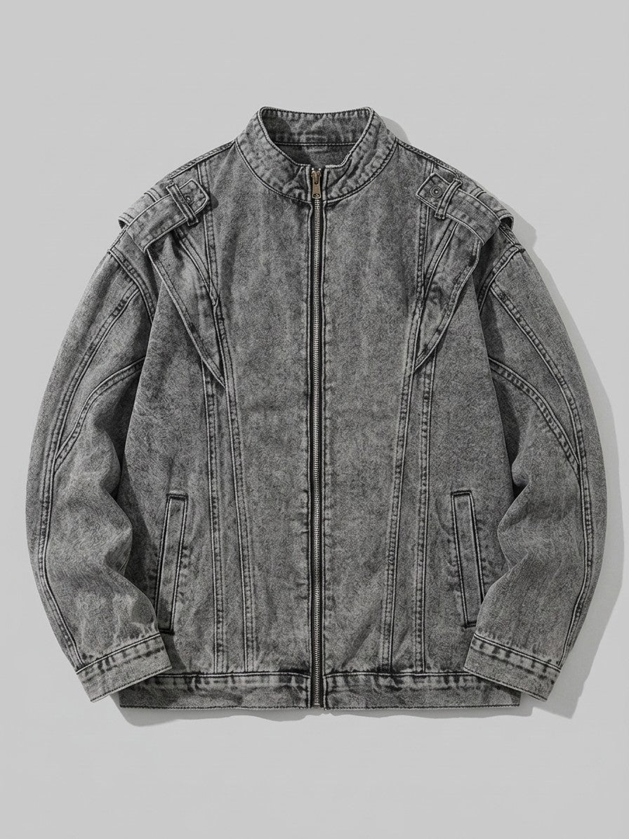 Orbetello Men's Acid-Wash Epaulette Denim Jacket — gray — packshot