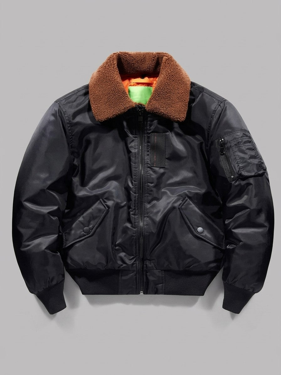 Oristano Men's Sherpa Collar Nylon Bomber Jacket — black — packshot