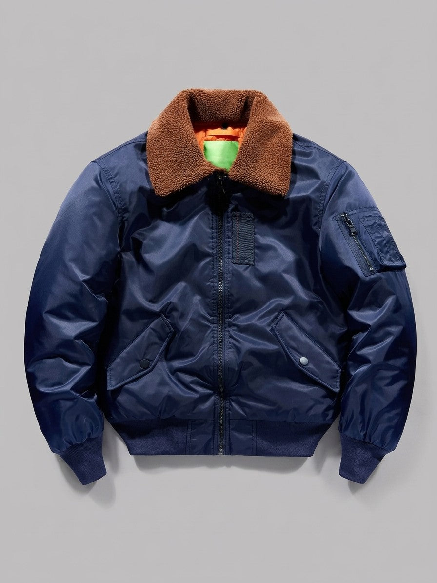 Oristano Men's Sherpa Collar Nylon Bomber Jacket — navy — packshot
