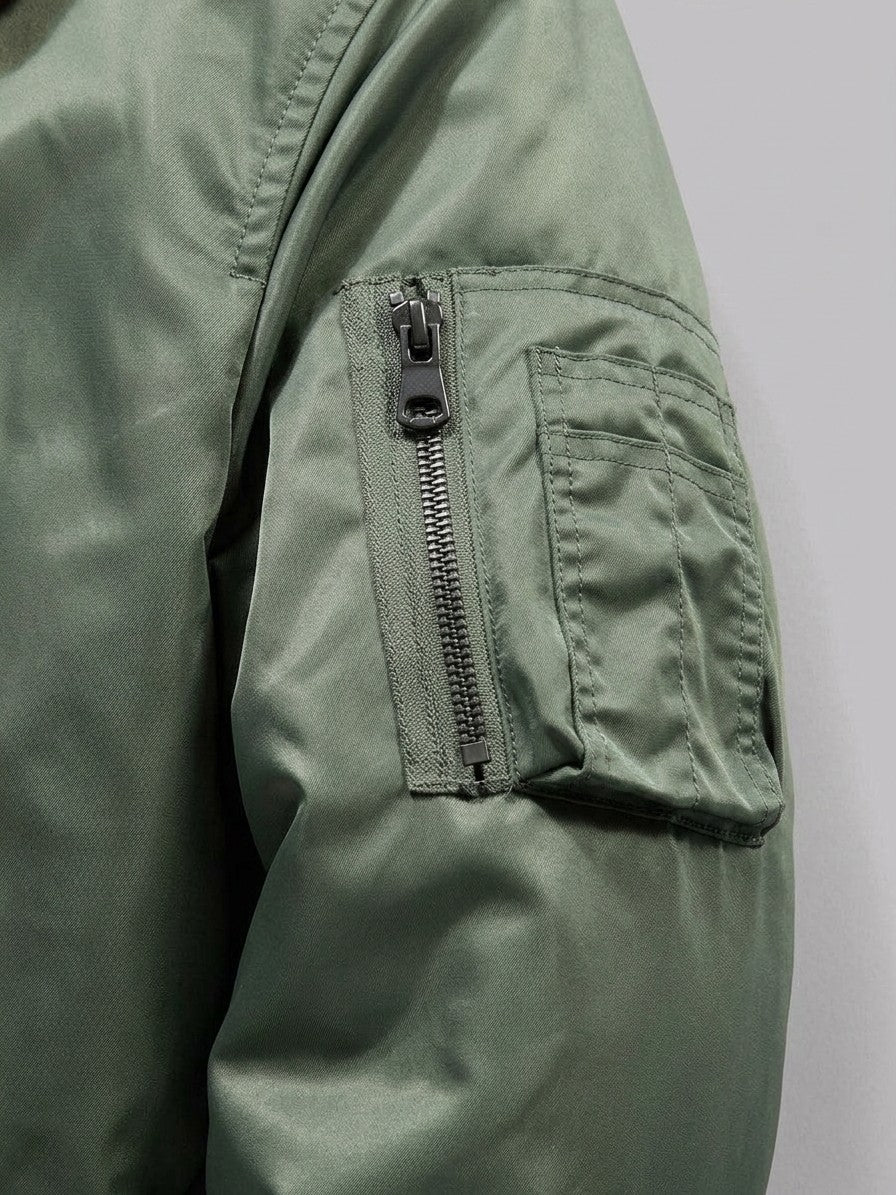 Oristano Men's Sherpa Collar Nylon Bomber Jacket — sagegreen — detail-2