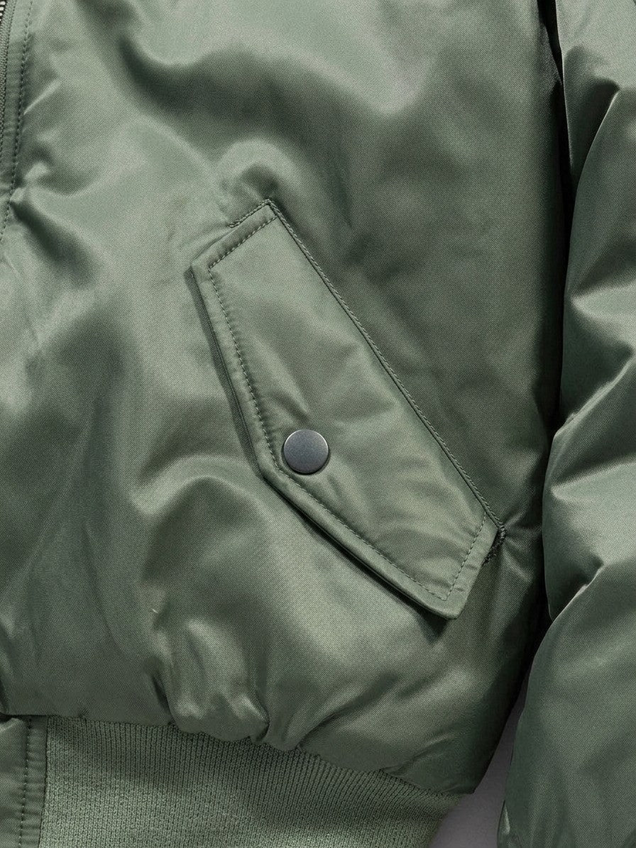 Oristano Men's Sherpa Collar Nylon Bomber Jacket — sagegreen — detail-collar
