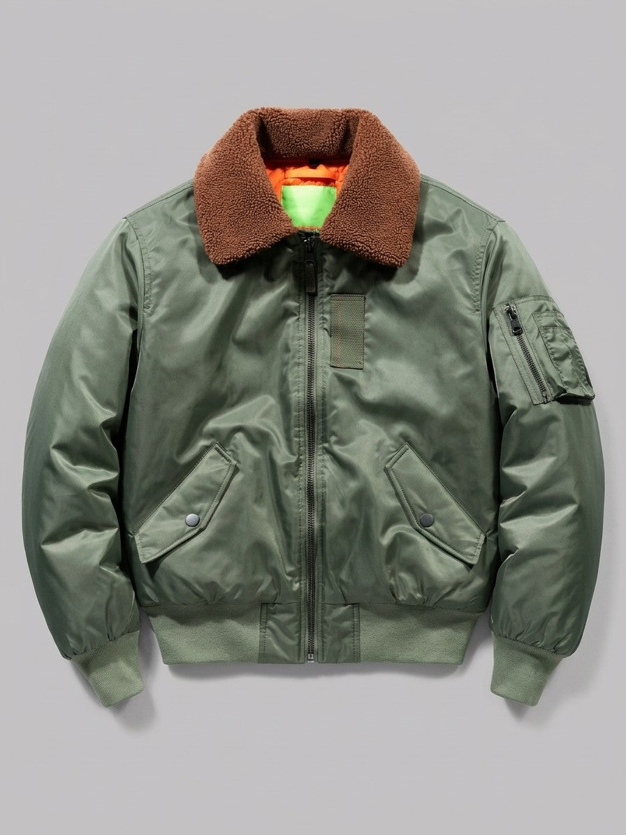 Oristano Men's Sherpa Collar Nylon Bomber Jacket — sagegreen — packshot