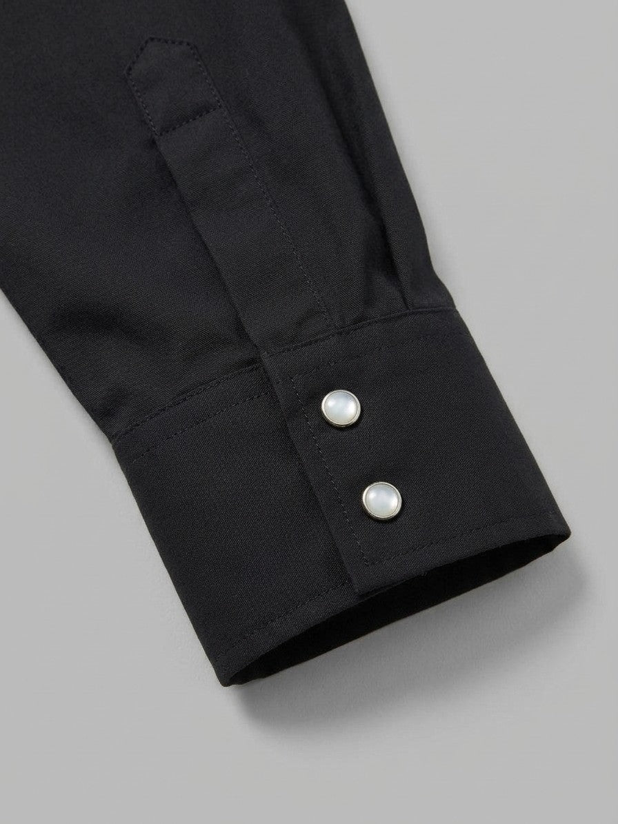 Orosei Men's Scroll Embroidered Western Shirt — black — detail-collar