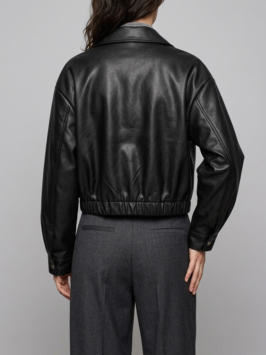 Orta Women's Oversized Cropped Zip Jacket — black — back