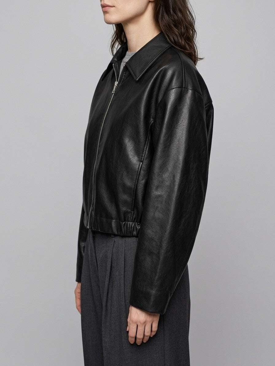Orta Women's Oversized Cropped Zip Jacket — black — side