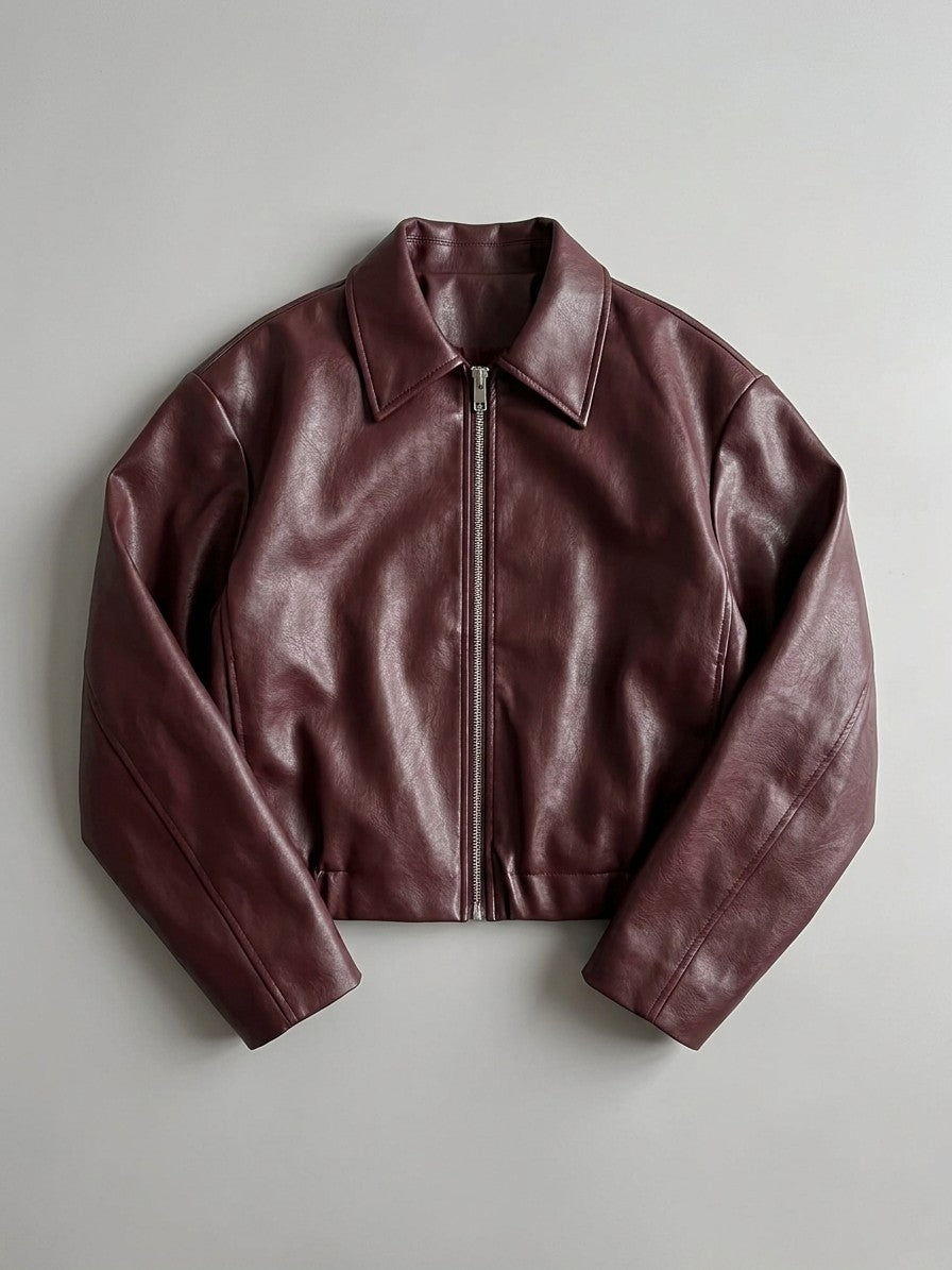 Orta Women's Oversized Cropped Zip Jacket — burgundy — packshot
