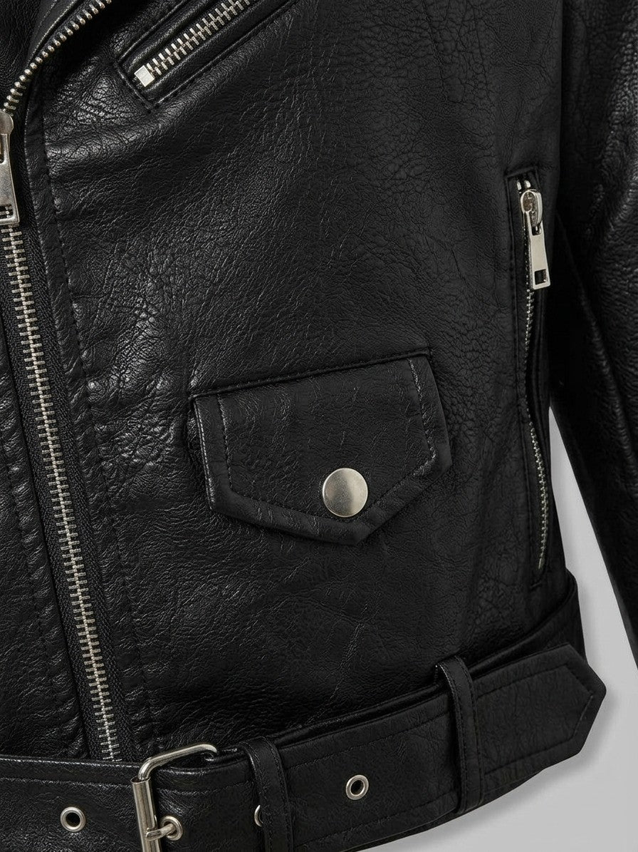 Ortisei Women's Belted Biker Jacket — black — detail-2