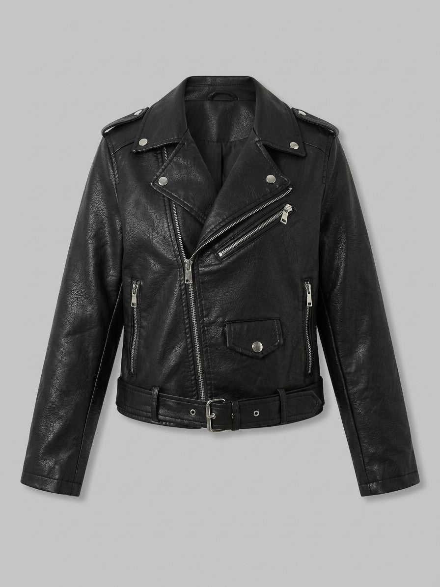 Ortisei Women's Belted Biker Jacket — black — packshot
