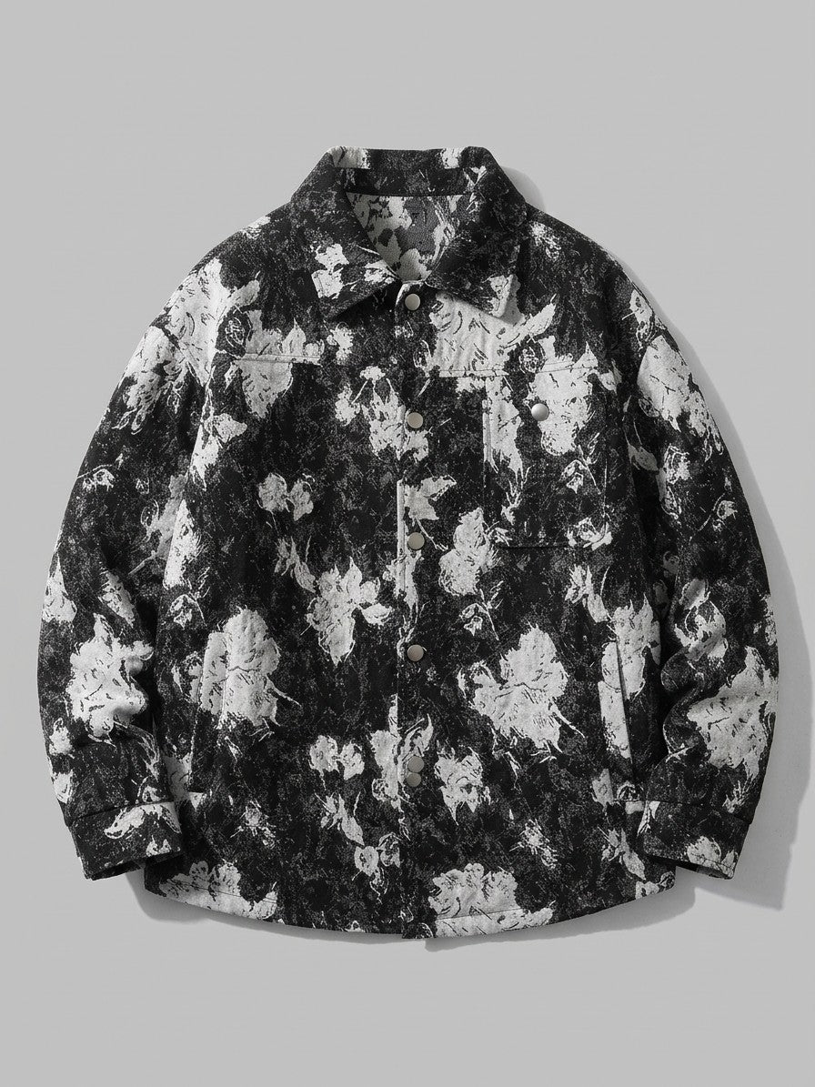 Orzinuovi Men's Tapestry Jacquard Shirt Jacket — blackfloral — packshot