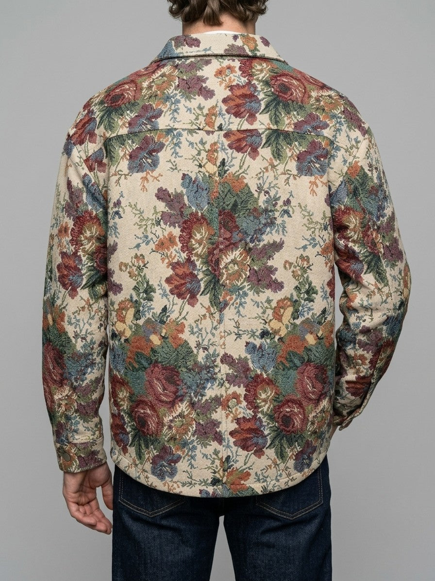 Orzinuovi Men's Tapestry Jacquard Shirt Jacket — ecrufloral — back