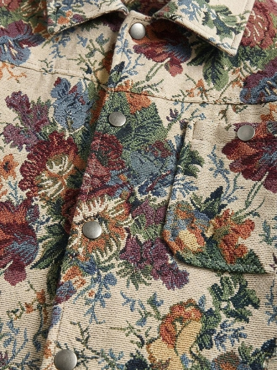 Orzinuovi Men's Tapestry Jacquard Shirt Jacket — ecrufloral — detail-2