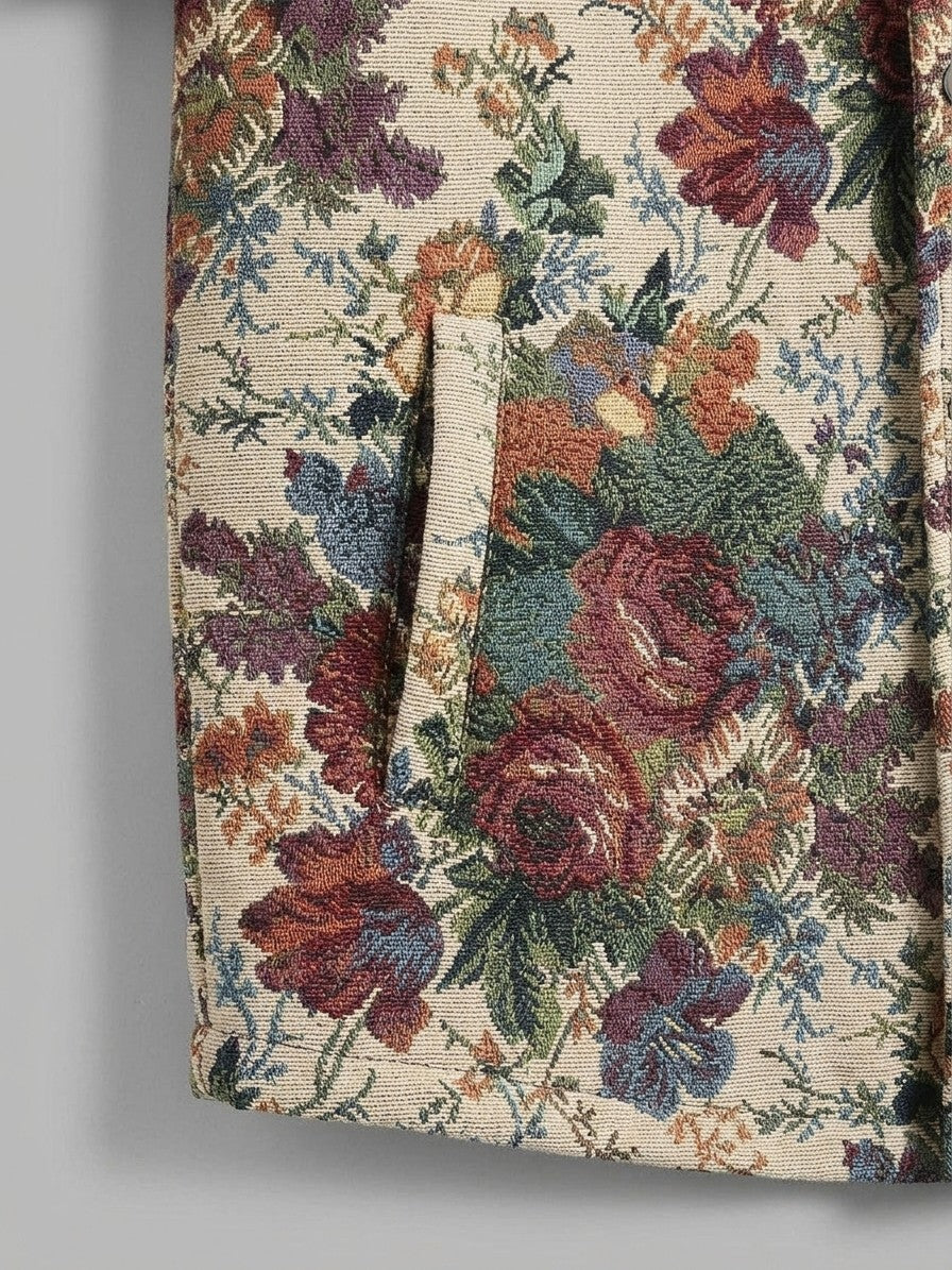 Orzinuovi Men's Tapestry Jacquard Shirt Jacket — ecrufloral — detail-collar