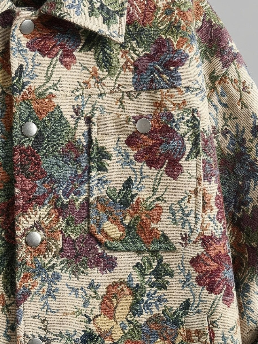 Orzinuovi Men's Tapestry Jacquard Shirt Jacket — ecrufloral — detail