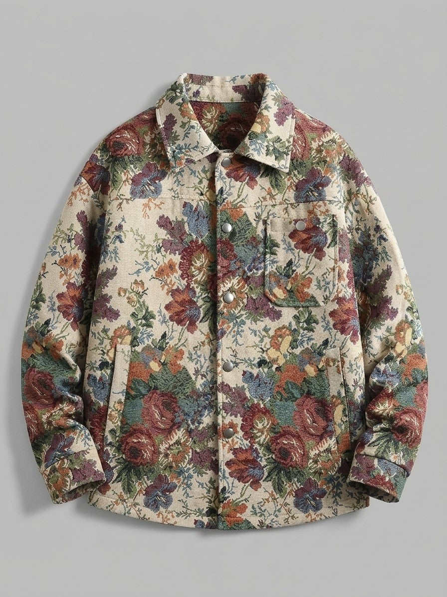 Orzinuovi Men's Tapestry Jacquard Shirt Jacket — ecrufloral — packshot