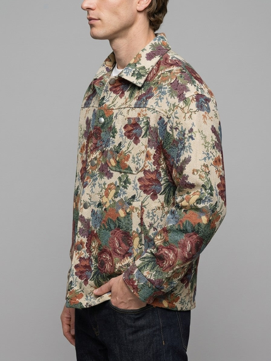 Orzinuovi Men's Tapestry Jacquard Shirt Jacket — ecrufloral — side