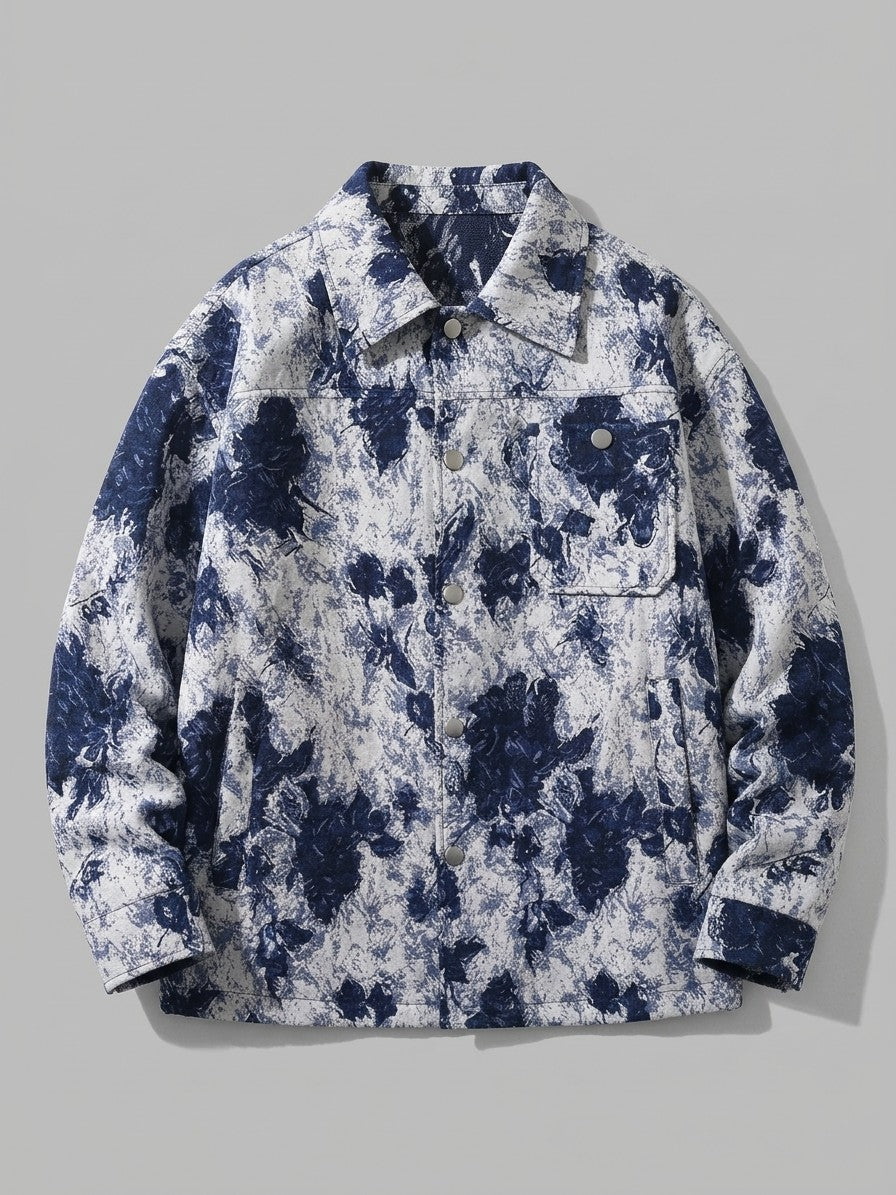 Orzinuovi Men's Tapestry Jacquard Shirt Jacket — navyfloral — packshot