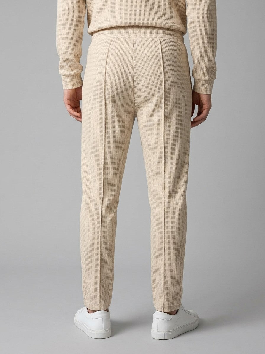 Osimo Men's Waffle-Knit Half-Zip Hoodie and Pintuck Pant Set — beige — bottomback