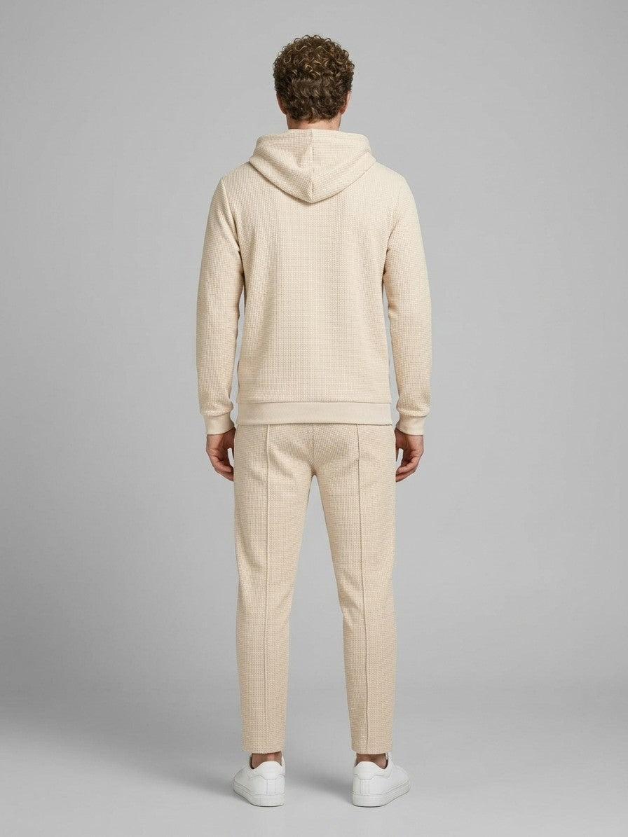 Osimo Men's Waffle-Knit Half-Zip Hoodie and Pintuck Pant Set — beige — fullback