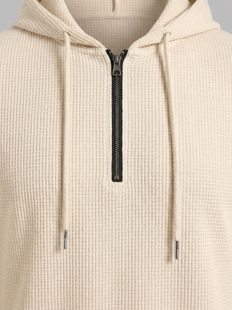 Osimo Men's Waffle-Knit Half-Zip Hoodie and Pintuck Pant Set — beige — topfabric