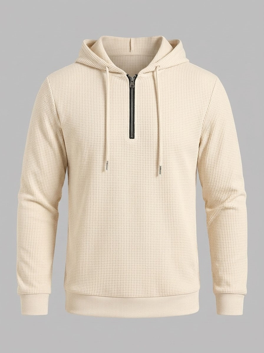Osimo Men's Waffle-Knit Half-Zip Hoodie and Pintuck Pant Set — beigetop — packshot