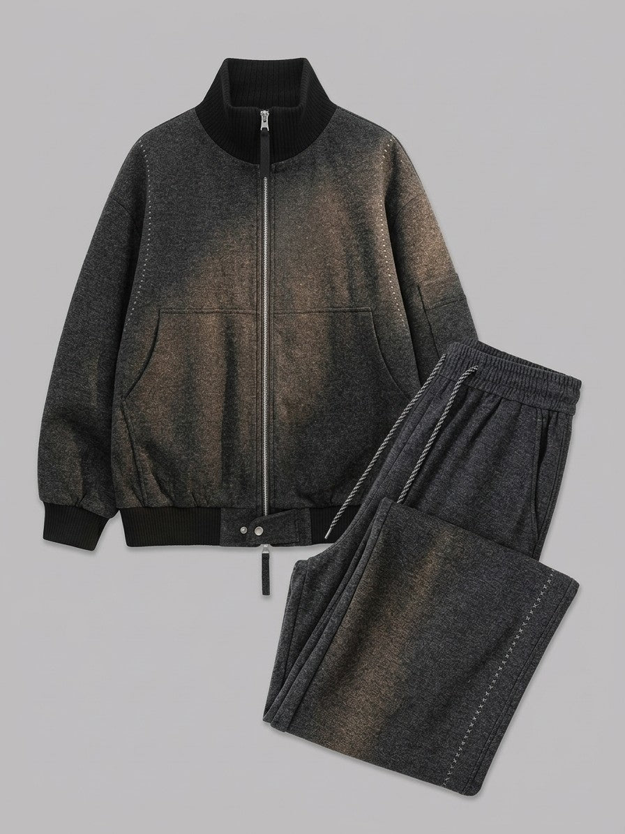 Ostia Men's Melange Bomber Jacket and Wide-Leg Pant Set — black — packshot