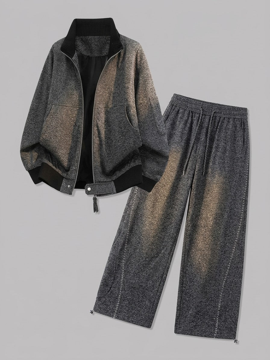 Ostia Men's Melange Bomber Jacket and Wide-Leg Pant Set — darkgray — packshot