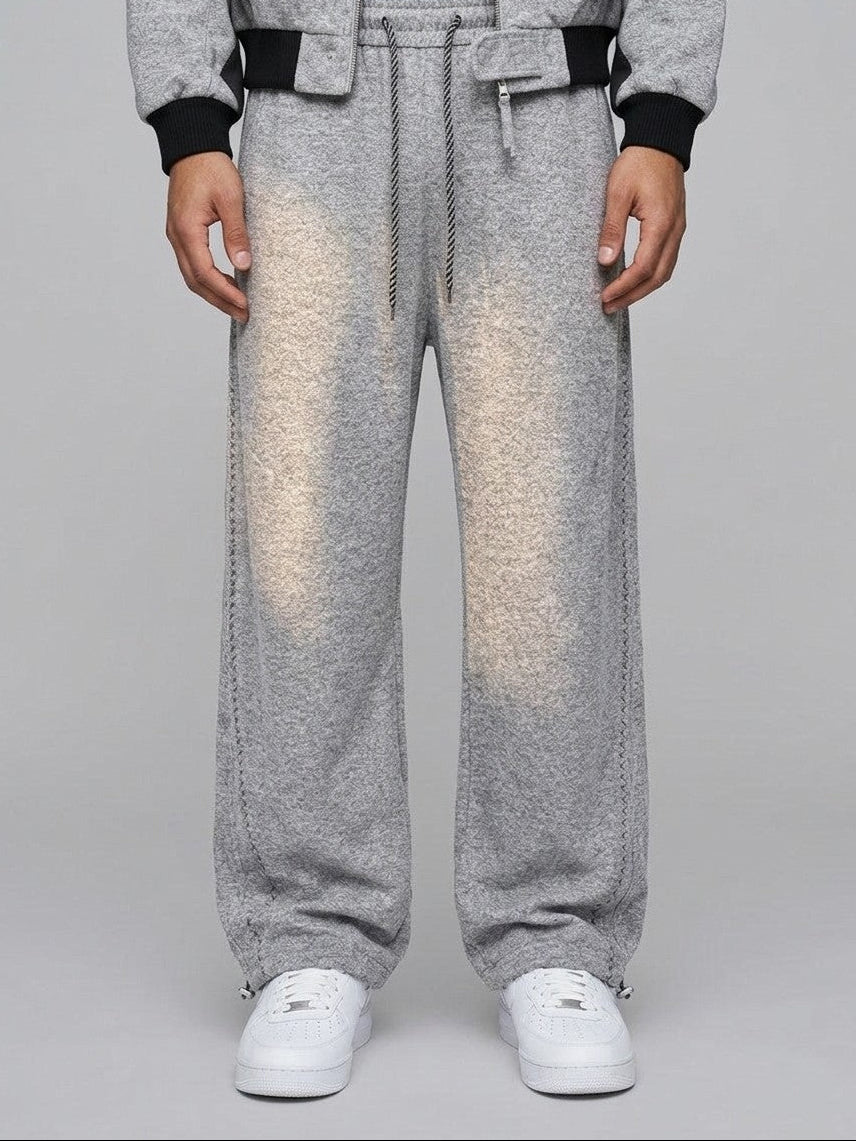Ostia Men's Melange Bomber Jacket and Wide-Leg Pant Set — lightgray — bottomfront