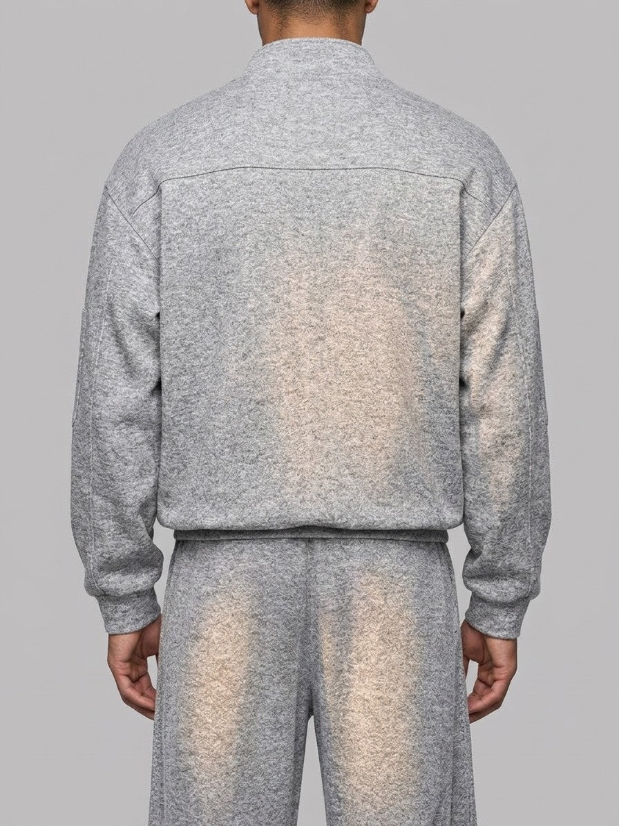 Ostia Men's Melange Bomber Jacket and Wide-Leg Pant Set — lightgray — closeback