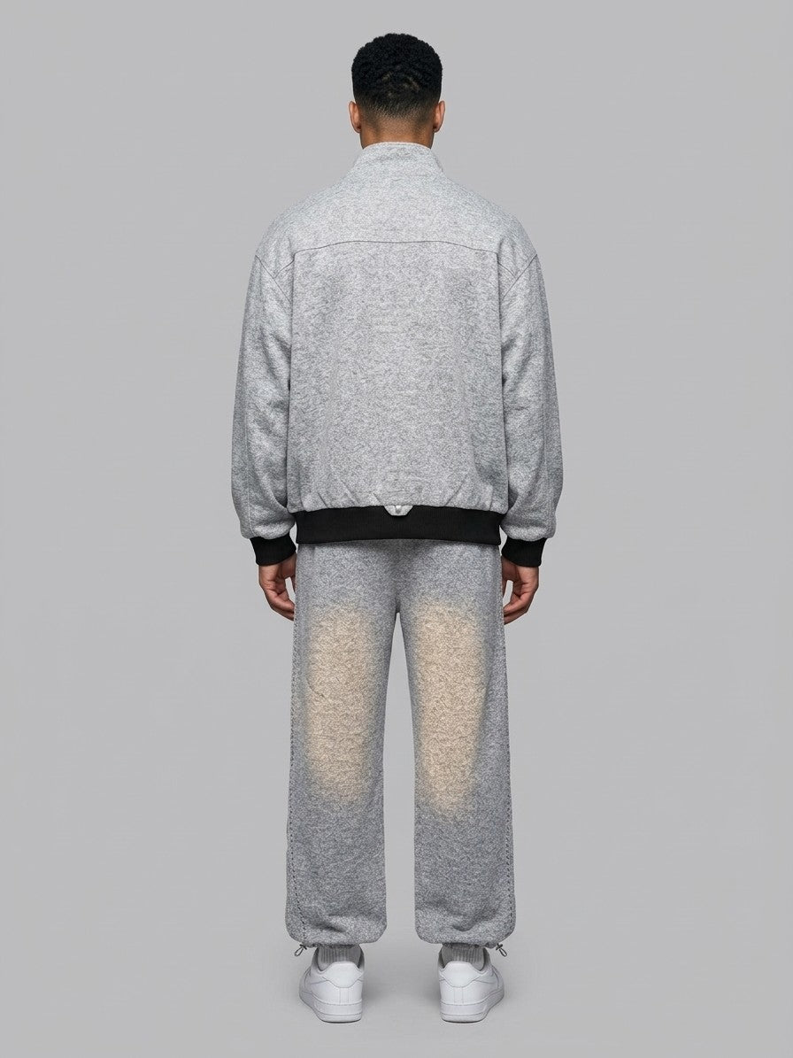 Ostia Men's Melange Bomber Jacket and Wide-Leg Pant Set — lightgray — fullback