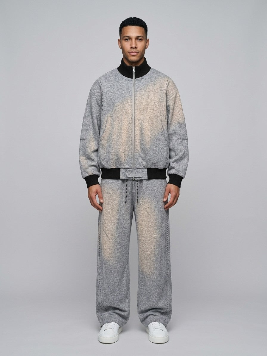 Ostia Men's Melange Bomber Jacket and Wide-Leg Pant Set — lightgray — fullfront