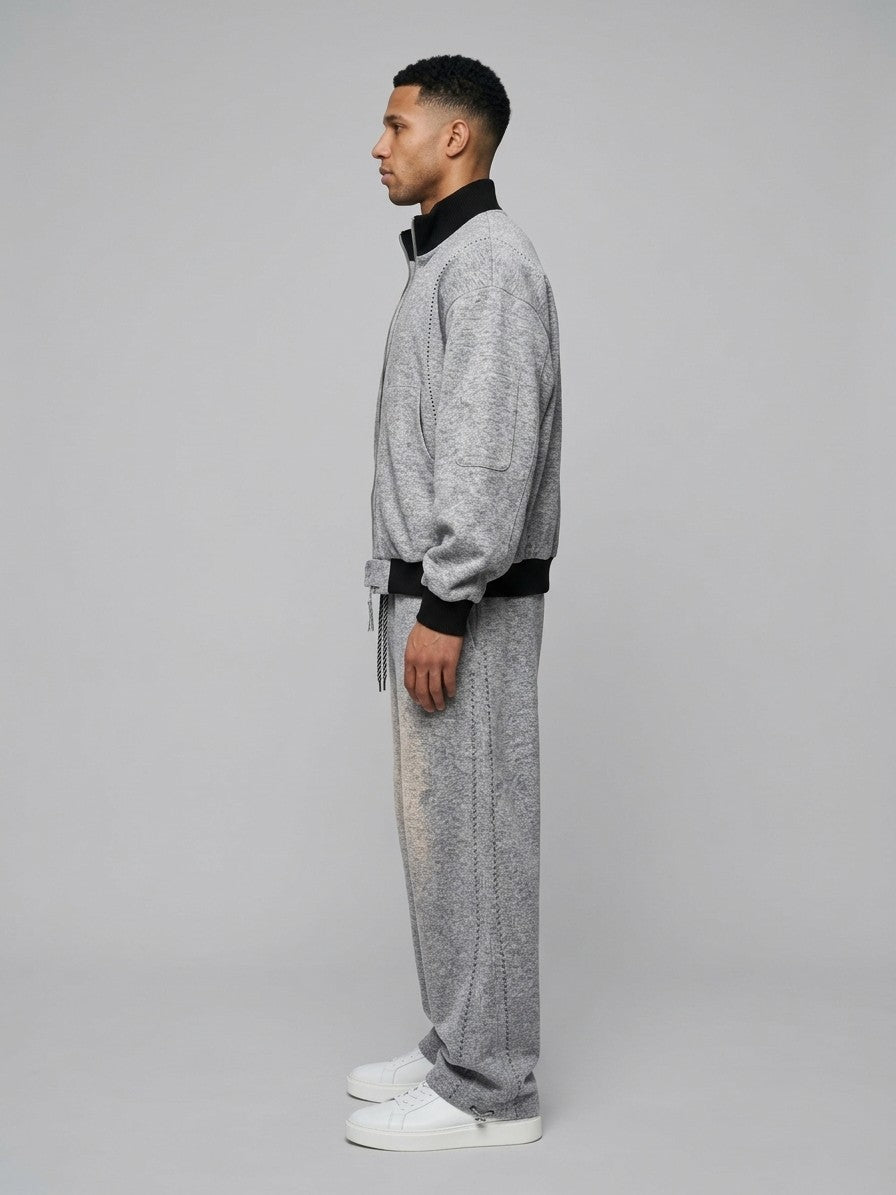 Ostia Men's Melange Bomber Jacket and Wide-Leg Pant Set — lightgray — fullside