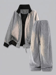 Ostia Men's Melange Bomber Jacket and Wide-Leg Pant Set