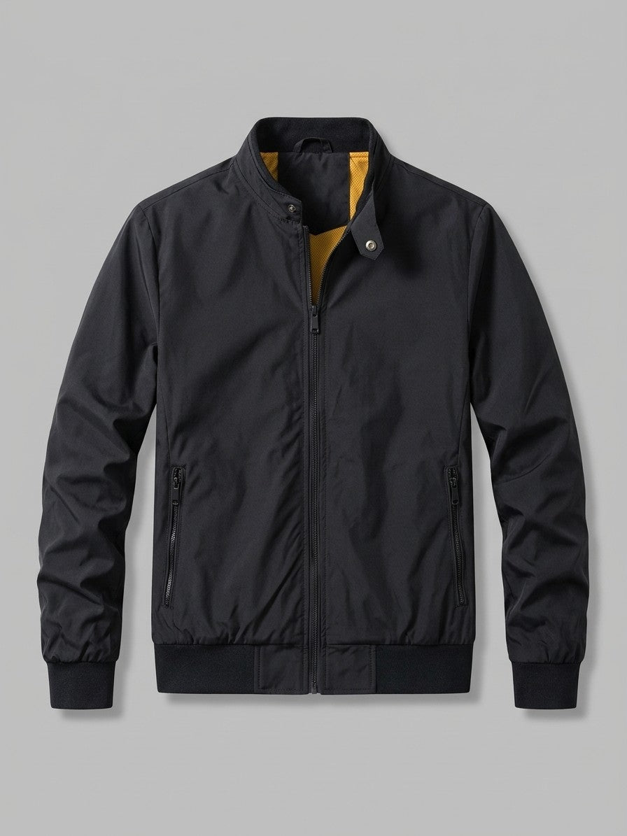 Ostiglia Men's Snap-Tab Stand-Collar Bomber Jacket — black — packshot