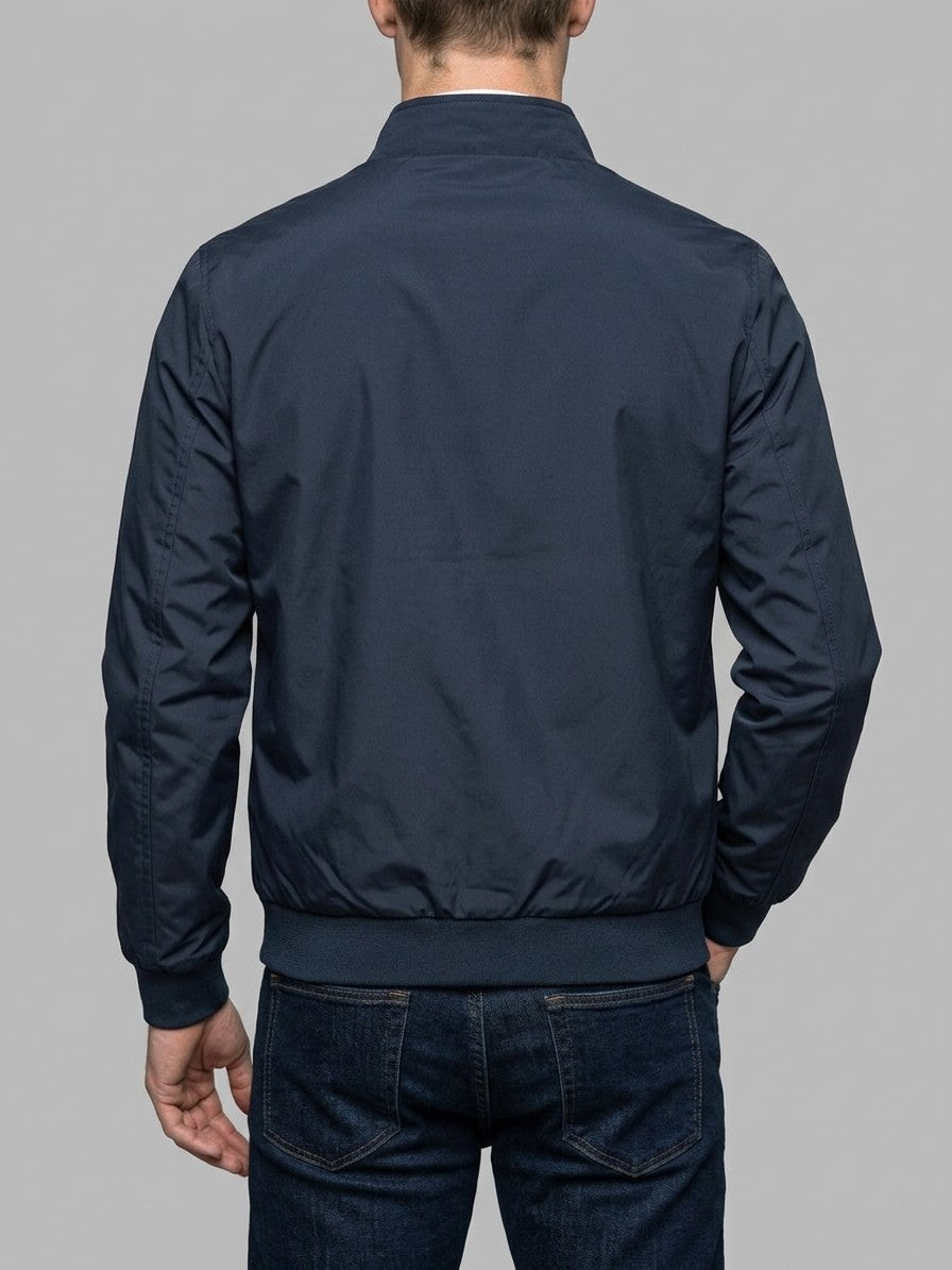 Ostiglia Men's Snap-Tab Stand-Collar Bomber Jacket — navy — back