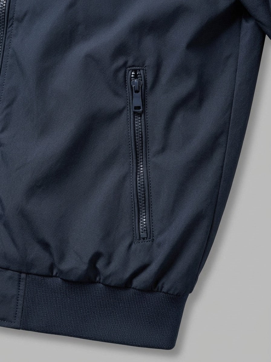 Ostiglia Men's Snap-Tab Stand-Collar Bomber Jacket — navy — detail-2
