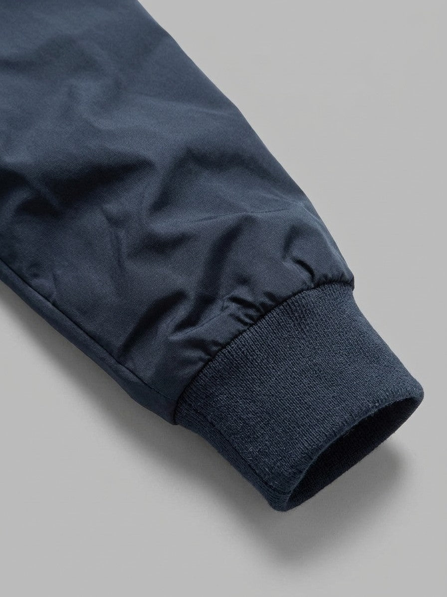 Ostiglia Men's Snap-Tab Stand-Collar Bomber Jacket — navy — detail-collar